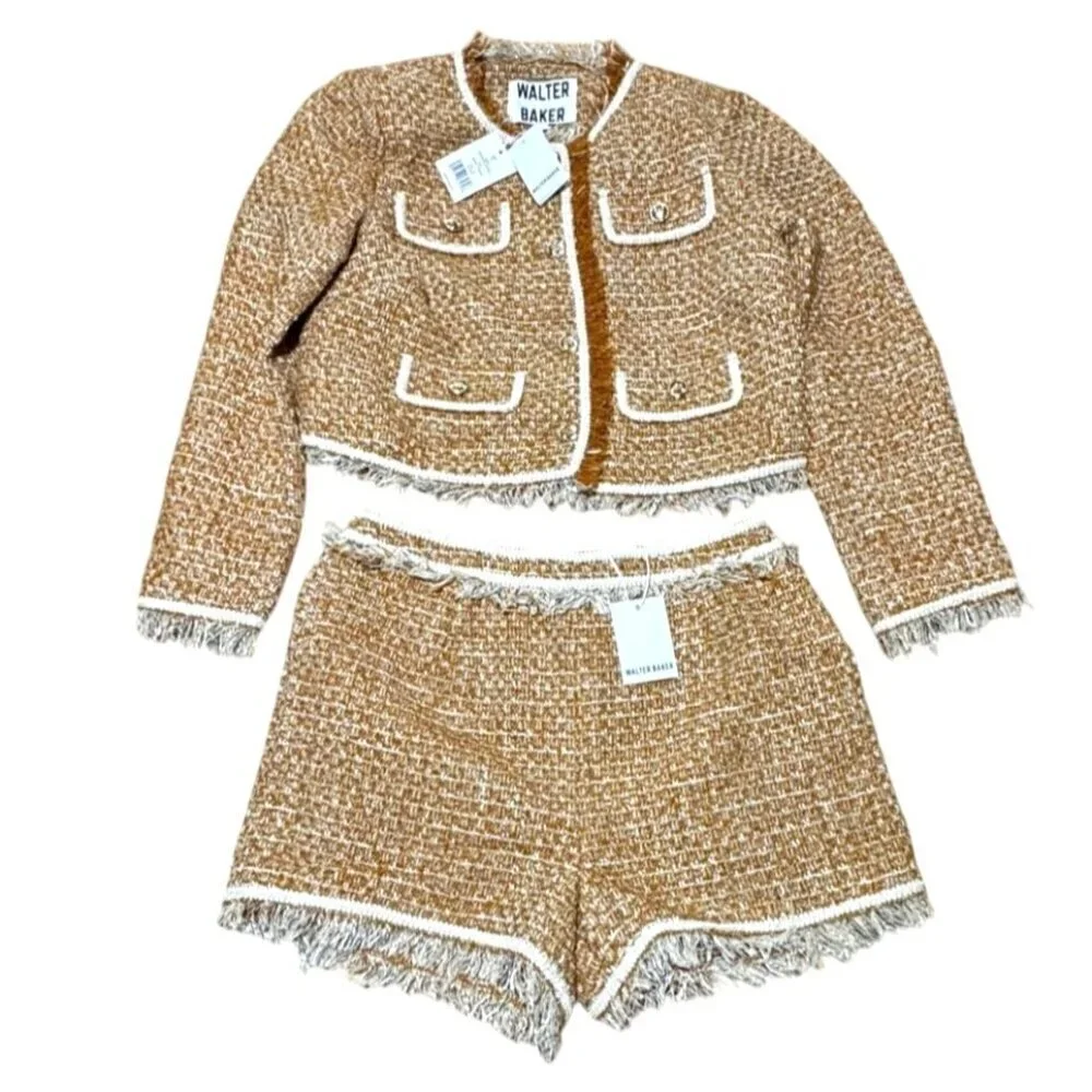 NWT Walter Baker Set Laken Gingham Sz 10 Shorts & Tweed Jacket XL Honey MSRP 496